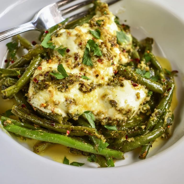 Oven-roasted Cheesy Garlic Green Beans, a simple, flavorful vegetarian side dish.