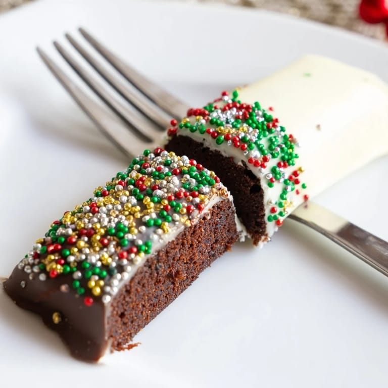 Decadent brownie sticks garnished with vibrant sprinkles, perfect for holiday parties.  