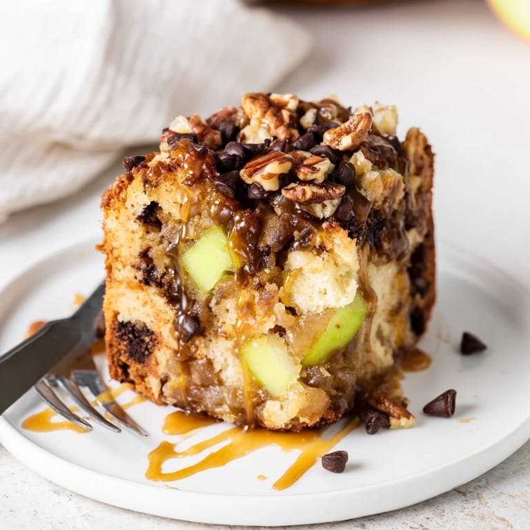 Warm Monster Caramel Apple Bundt Bars served with vanilla ice cream for dessert.