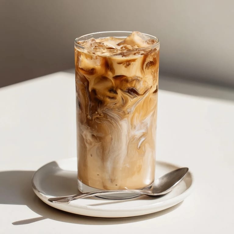 Chilled Tahini Iced Coffee served over ice, perfect for hot summer days.