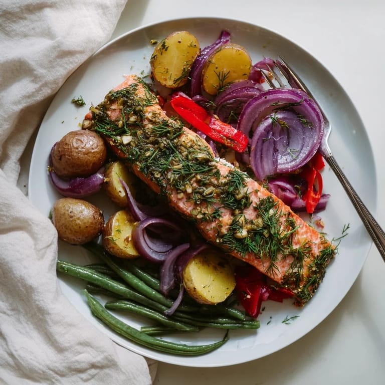 Sizzling Lemon Herb Salmon & Potato Sheet Pan, showing perfectly cooked salmon with fluffy potatoes ready to eat.