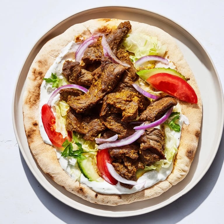 A close-up of a flavorful pile of Beef Shawarma Wraps, ready to eat, with all the fillings visible.