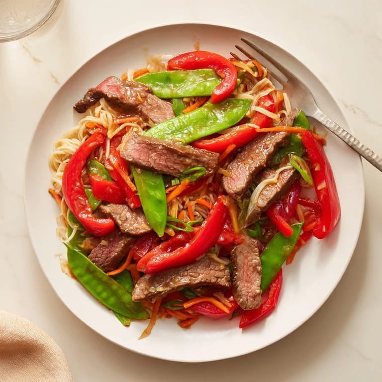 Aromatic Teriyaki Beef & Noodle Bowl showcasing stir-fried beef and vegetables coated in a rich, savory teriyaki glaze.