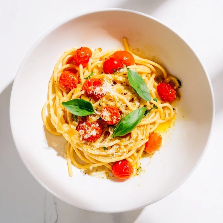 Close-up of freshly made Lazy-Girl Pasta, a simple Italian-inspired dish bursting with flavor.