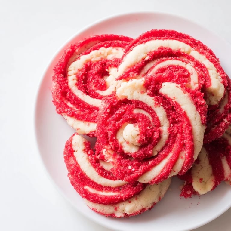 Close-up of baked Candy Cane Pinwheel Cookies, showcasing the peppermint flavor and delightful sweet treat.