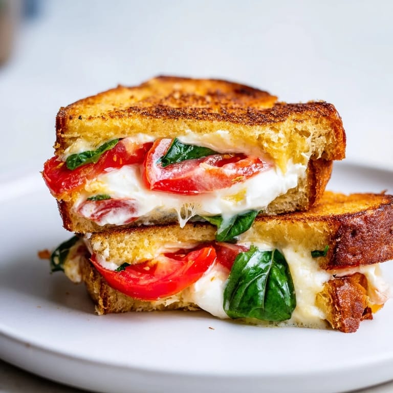 Melted burrata and fresh basil are nestled inside this delicious Tomato Basil Burrata Grilled Cheese sandwich.