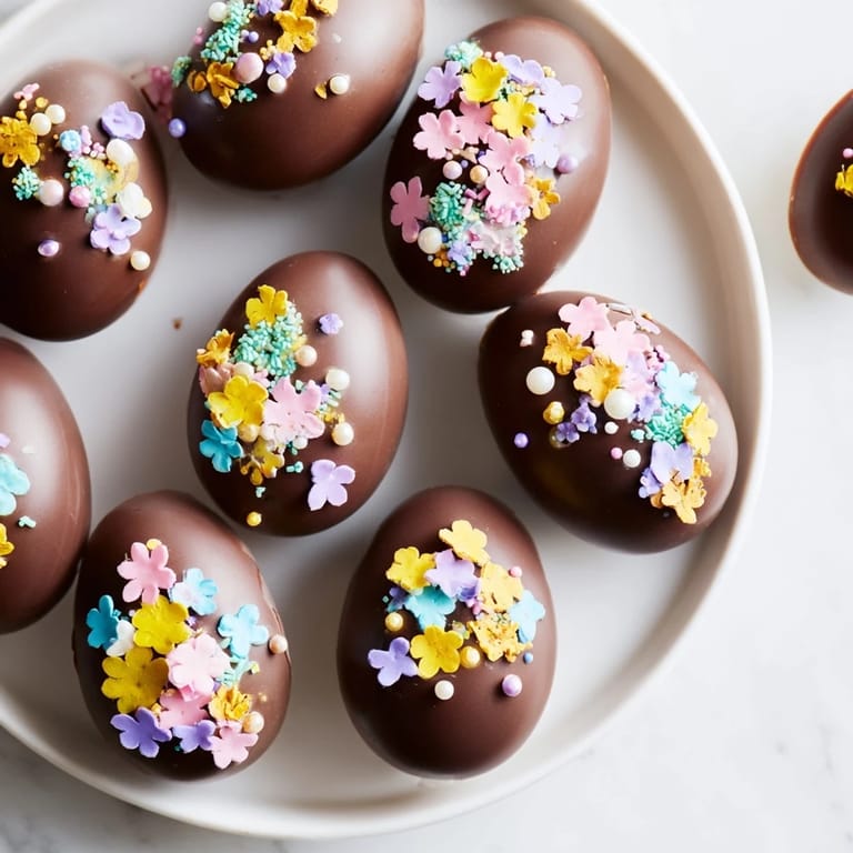 Beautifully arranged decorated Easter egg candy: a tempting dessert perfect for sharing with others.