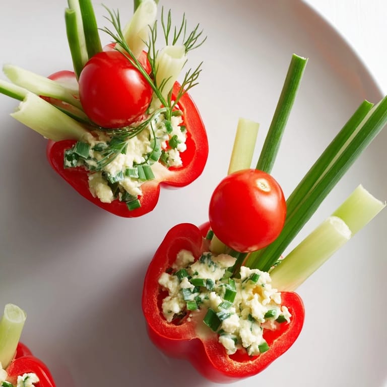 Overhead shot of beautifully arranged Blooming Tulip Veggie Cups, perfect for spring gatherings; a healthy starter.