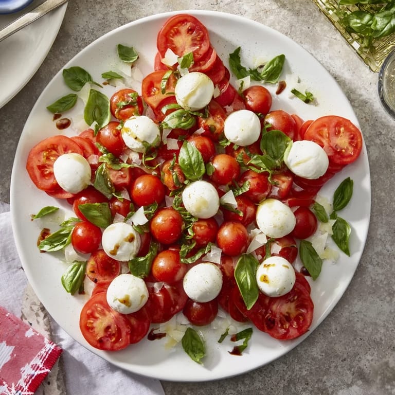 Vivid close-up of a Starfish Caprese Salad, ready to be enjoyed as a refreshing summer appetizer.