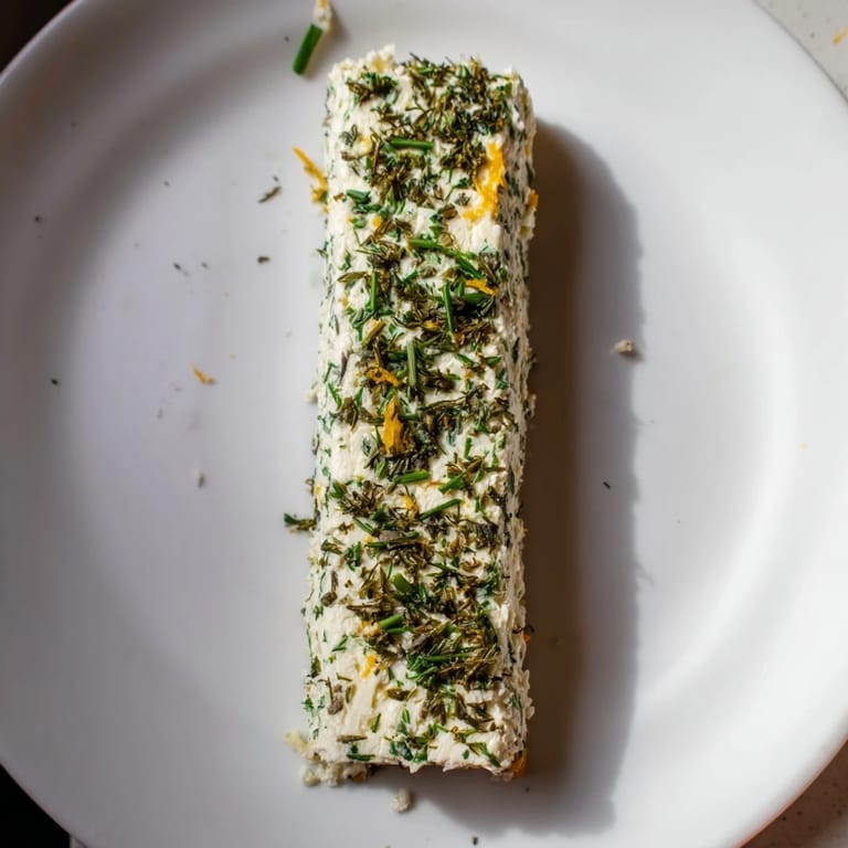 A close-up of a creamy Herb-Coated Cheese Log, perfect for an elegant appetizer table.