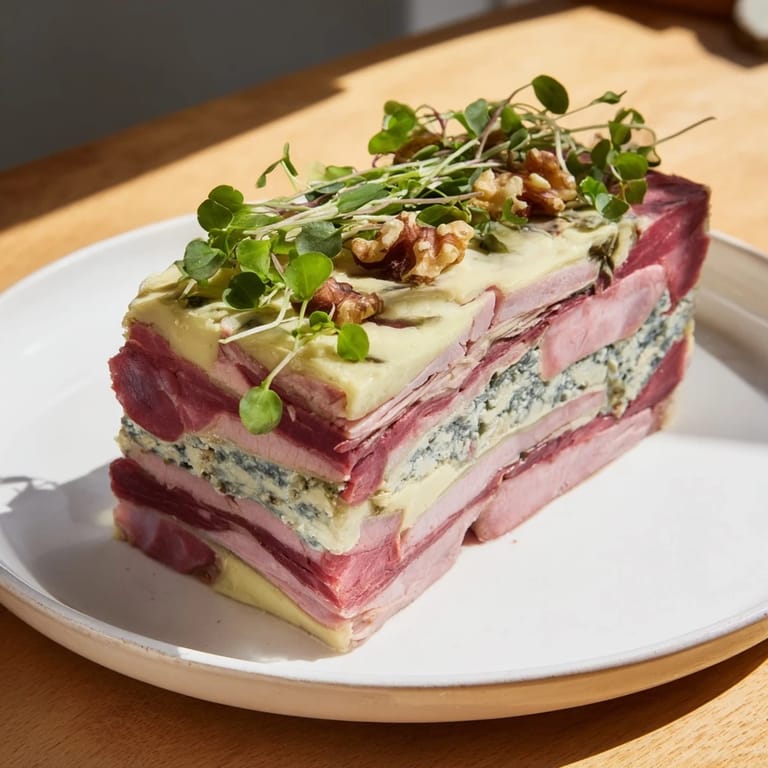 Savor the hearty Grand Canyon Rim terrine, with visible layers of meat and a creamy blue cheese center.