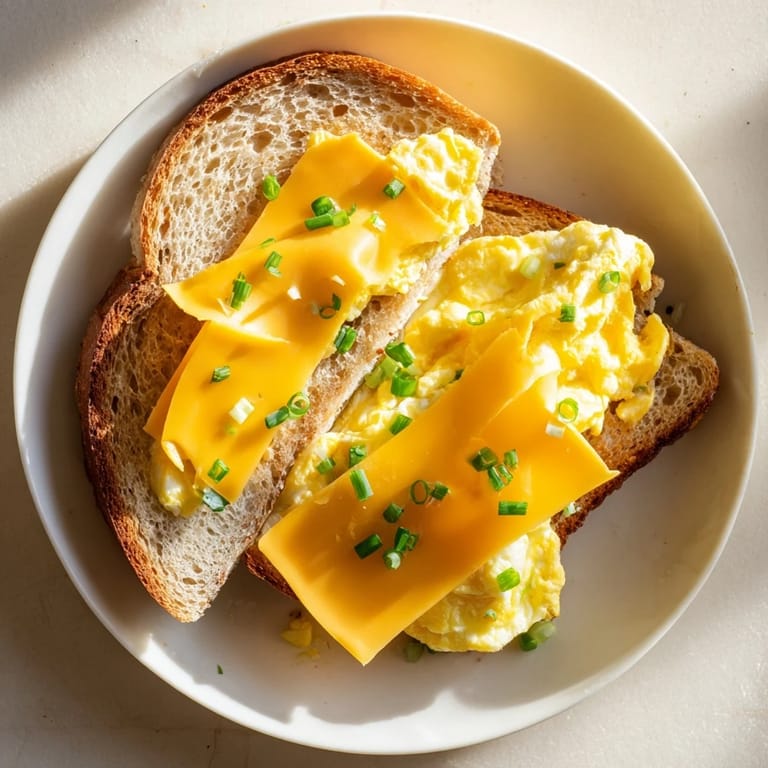 Fluffy scrambled eggs cooked in the pan create an irresistible One-Pan Egg Breakfast Sandwich, golden brown.