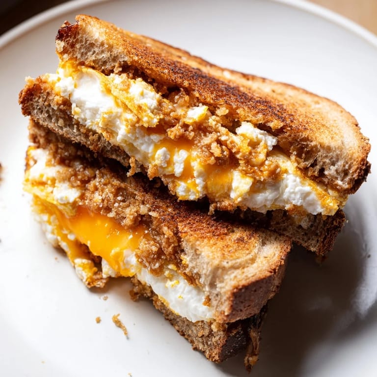 Perfectly melted cheese and runny yolk inside this delicious Feta Fried Eggs Grilled Cheese.