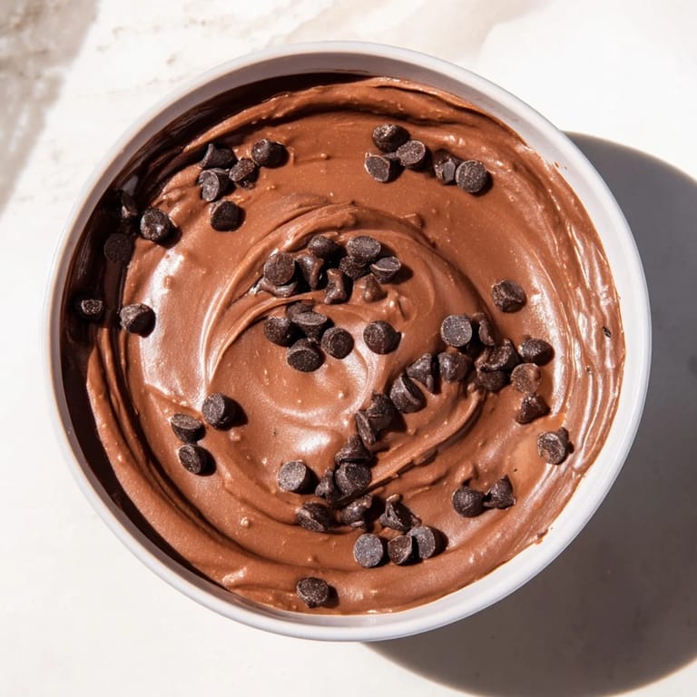 Close-up of decadent, homemade chocolate hummus, perfect for a guilt-free sweet treat.