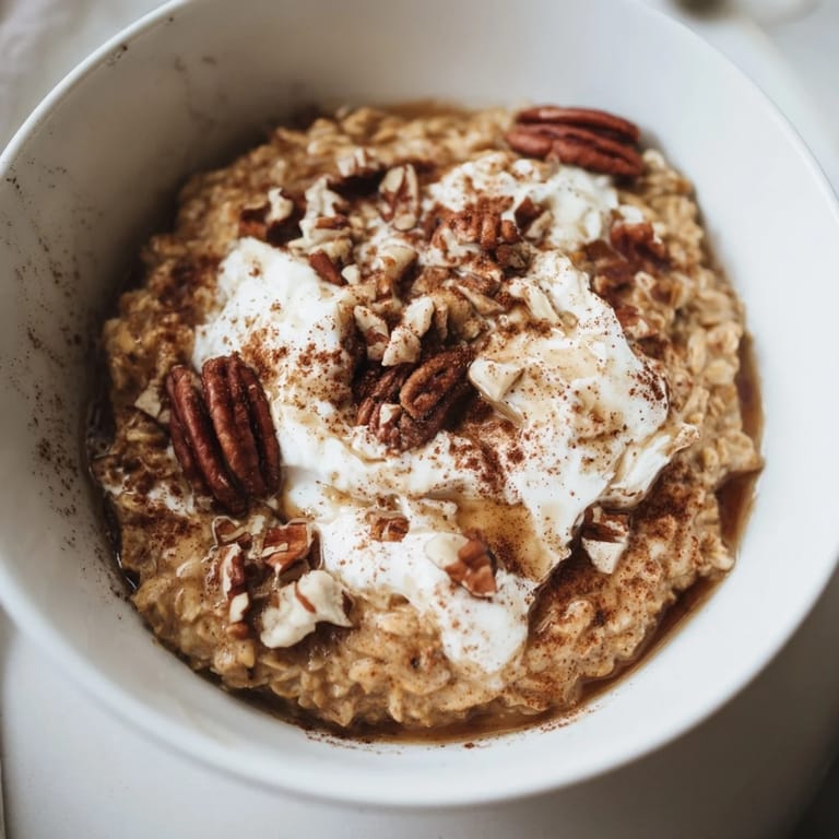 Warm, spiced Pumpkin Spice Latte Oats, perfect for a cozy fall breakfast on a cool day.
