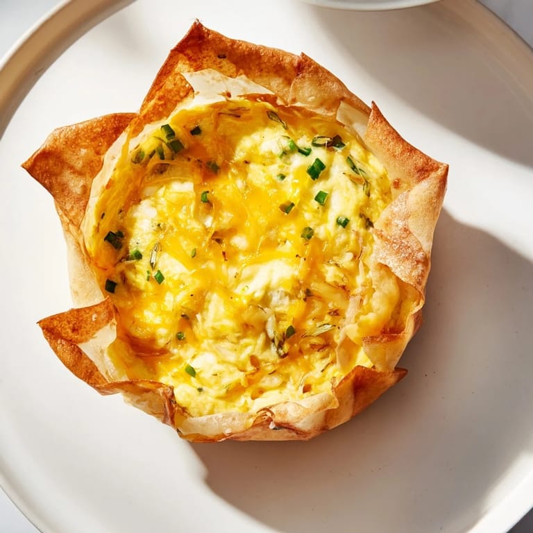 A warm Rice Paper Egg & Cheese Fold, showcasing the fluffy egg and fresh scallions served hot.