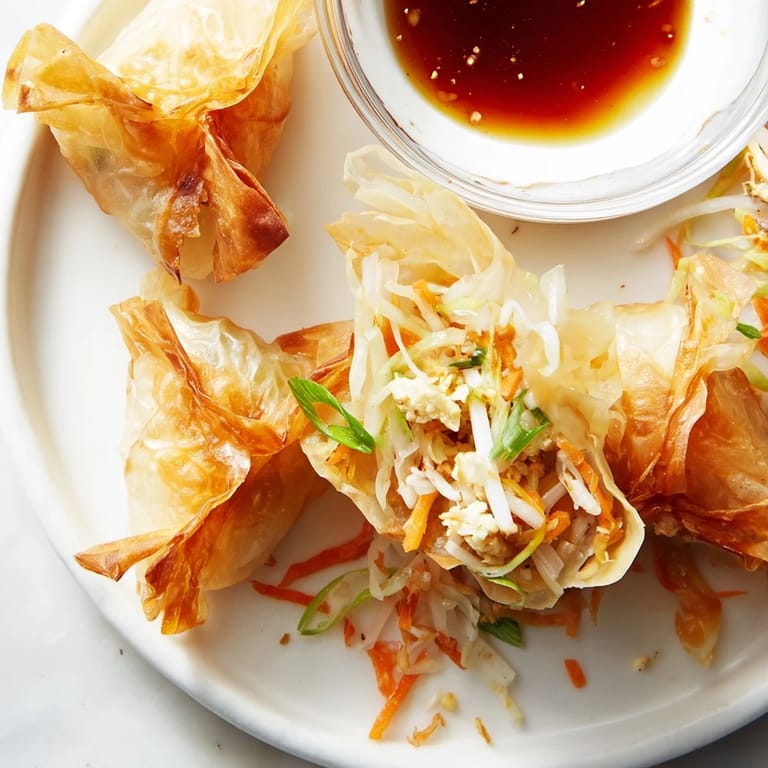 A close-up view of perfectly fried Crispy Rice Paper Dumplings showcasing their crispy texture and delicious filling.