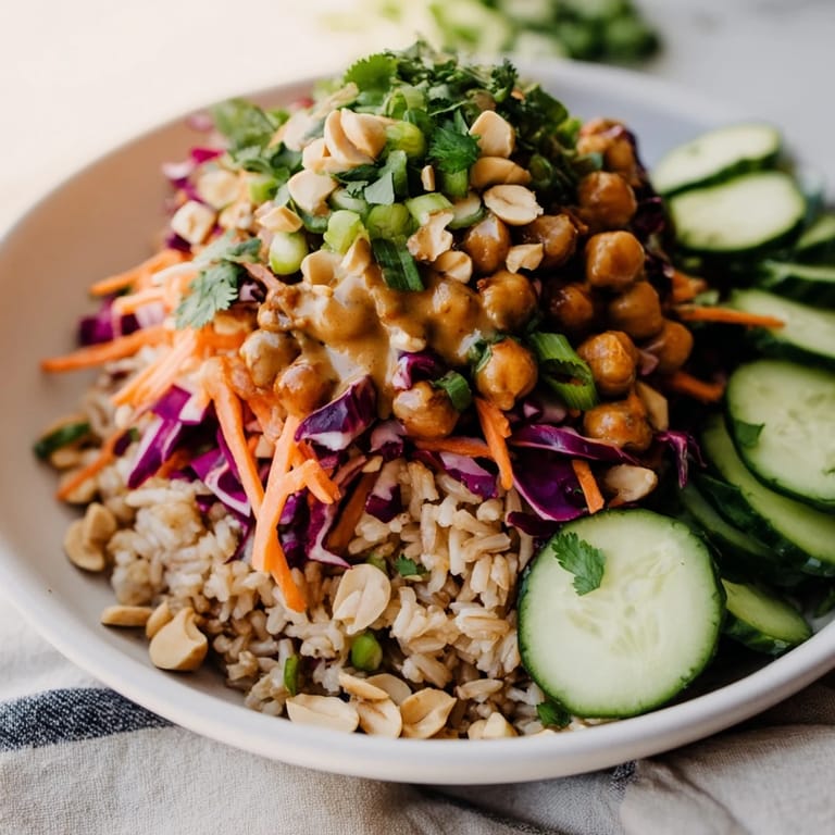 Colorful vegan bowl featuring hearty grains, legumes, and crisp vegetables, ready for a healthy lunch or dinner.