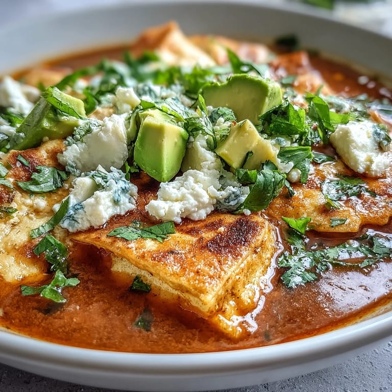 Fresh avocado, cilantro, and a lime wedge accompany this vibrant Mexican tomato-chile soup.