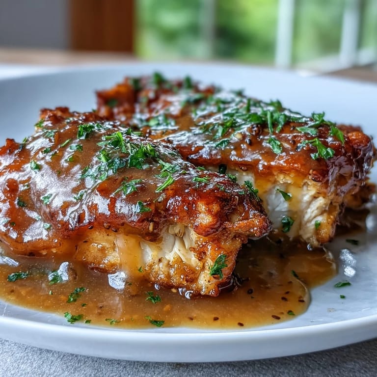 Tender Slow Cooker Honey Mustard Chicken shredded for sandwiches, with extra sweet and savory sauce in a ceramic bowl.