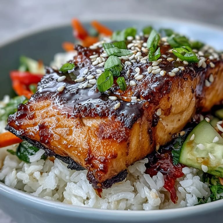Fork-ready Asian-Inspired Salmon Bowl with tender salmon, edamame, and crunchy veggies over steamed jasmine rice.