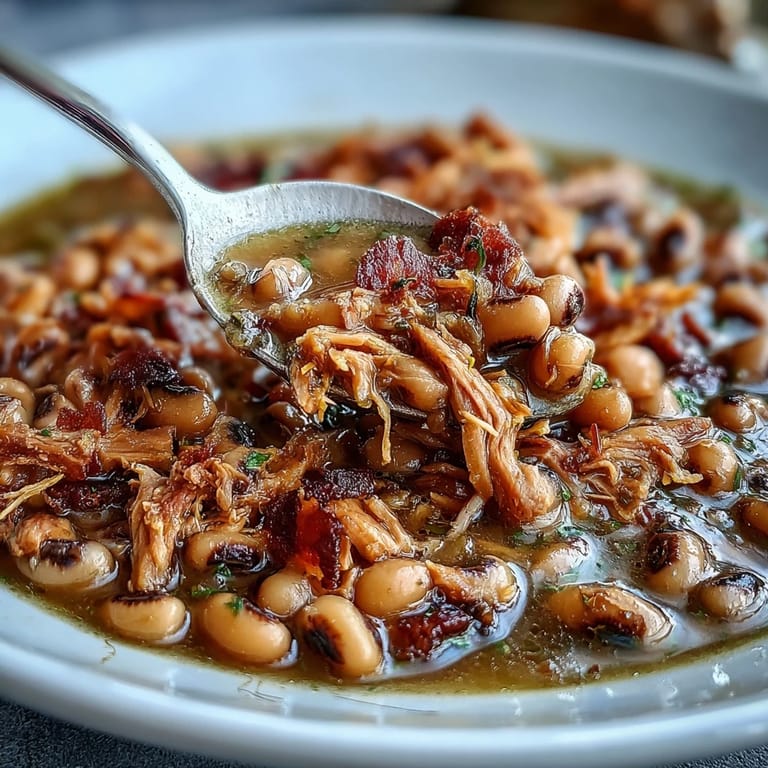 Slow-cooker Crock-Pot Black-Eyed Peas are ladled alongside golden cornbread, creating a classic Southern comfort plate.
