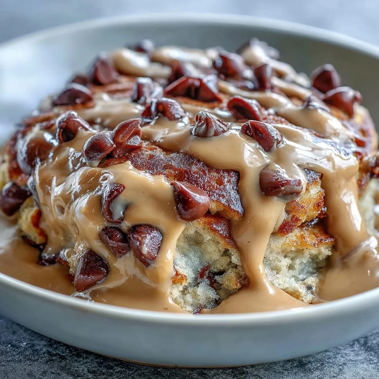 Golden-brown Peanut Butter Cup Protein Pancake Bowl fresh from the oven, drizzled with peanut butter for a decadent breakfast treat.