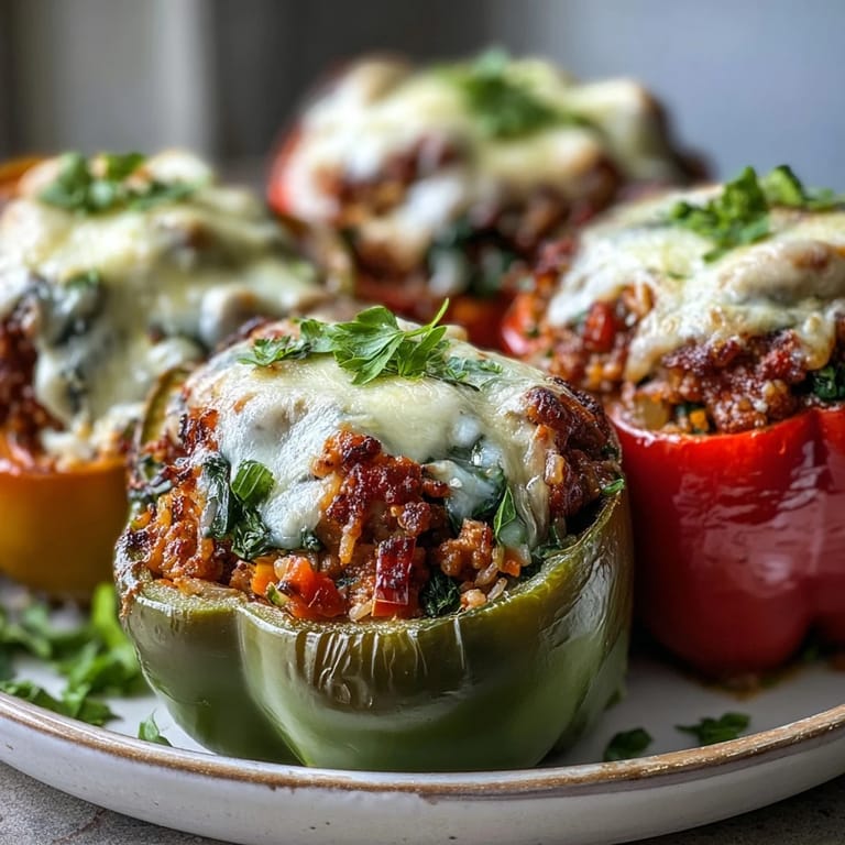 Healthy Turkey and Veggie Stuffed Bell Peppers served warm on a rustic plate.