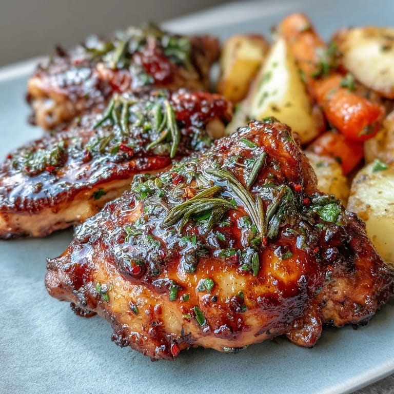 Family-friendly sheet pan meal featuring golden chicken drumsticks alongside hearty potatoes and carrots, garnished with fresh parsley and lemon.