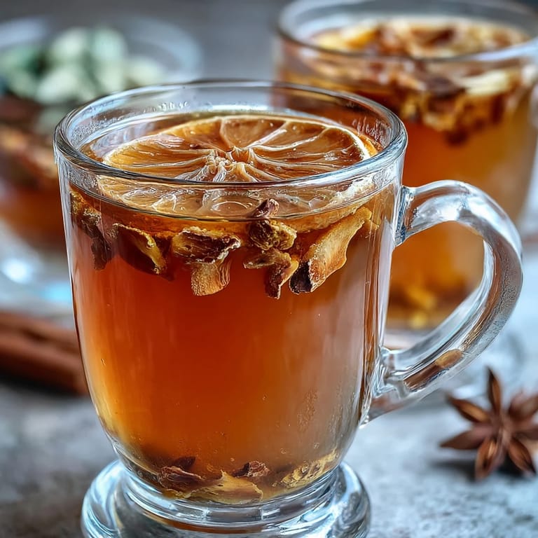 Warm herbal tea with roasted dandelion root, fresh ginger, and turmeric, perfect for a soothing wellness ritual.