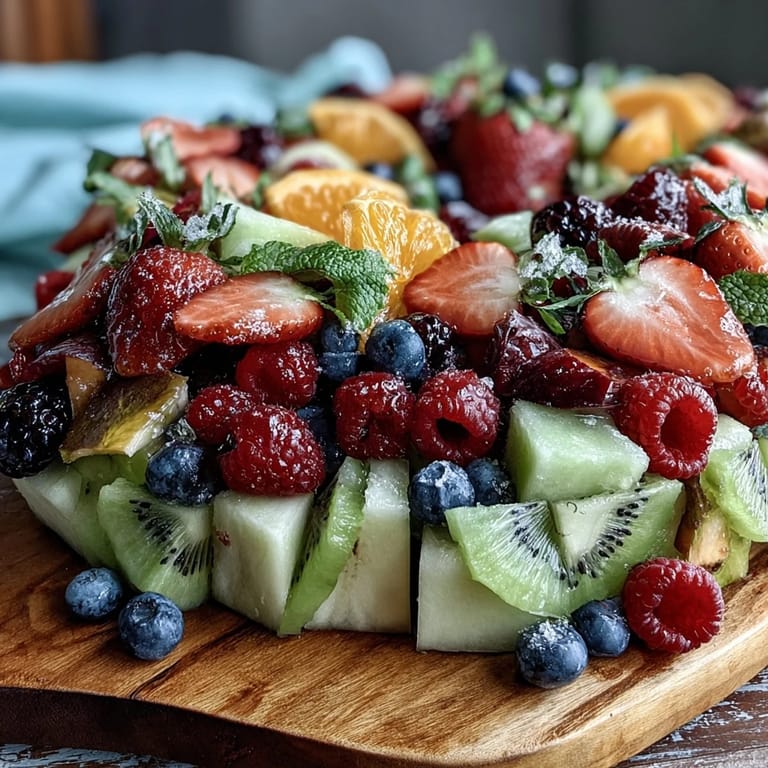 Festive fruit table with edible flowers, offering a healthy and beautiful party treat.