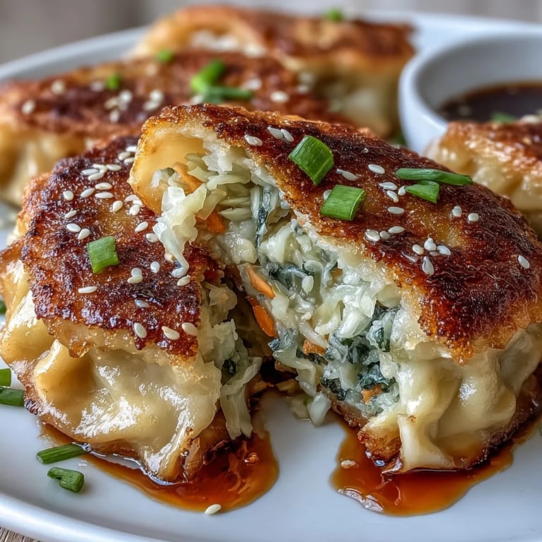 Savory cabbage dumplings pan-fried to perfection, paired with fragrant ginger soy sauce for dipping.  