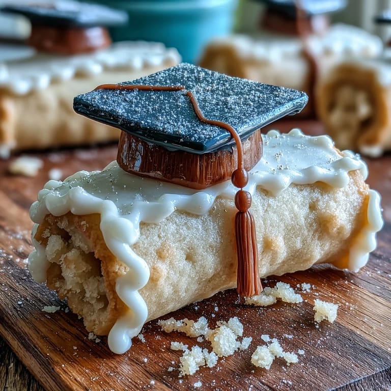 Savory sugar cookies shaped as diplomas and caps, featuring golden icing for celebration.