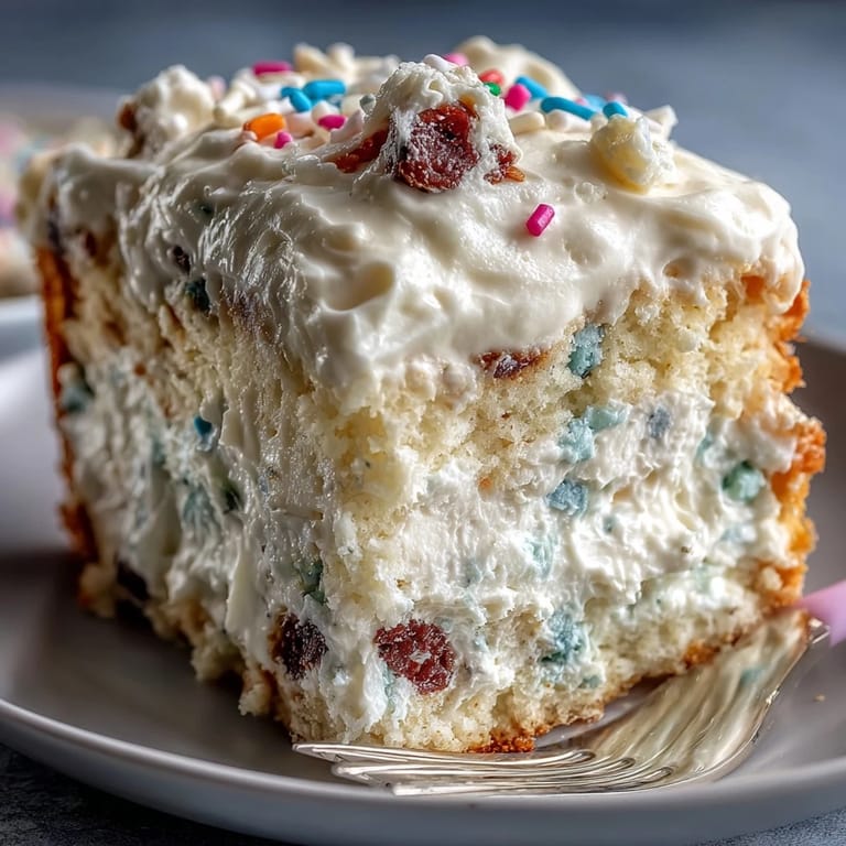 Close-up of a slice revealing vibrant funfetti cake layers and creamy dip for easy serving.