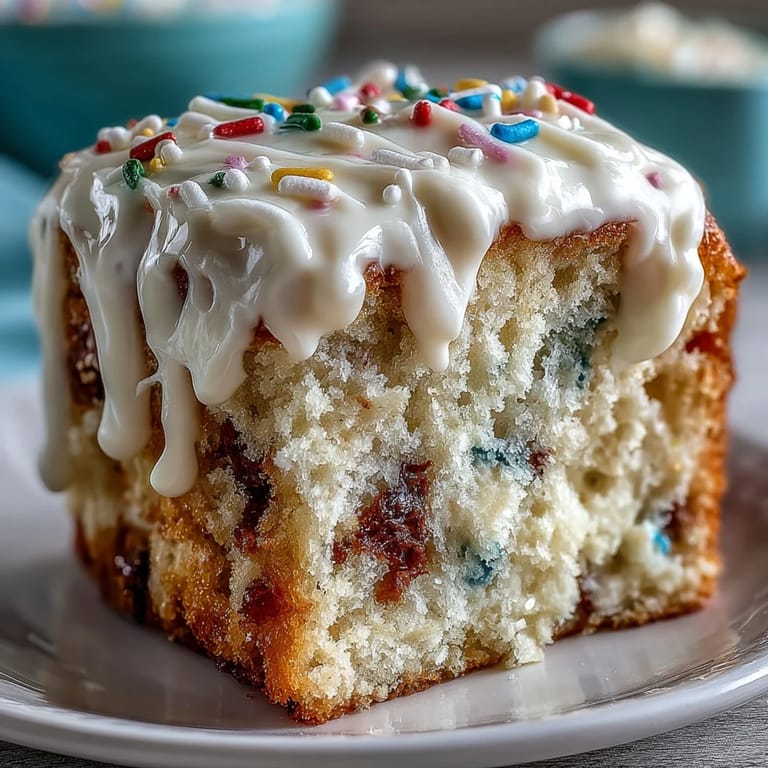 Irresistible Spring Birthday Party Funfetti Dip Cake, perfectly frosted, ready to delight guests.