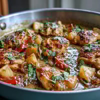 A vibrant one-pan chicken pineapple coconut curry with tender chicken, juicy pineapple, and creamy coconut milk in a fragrant spice blend.