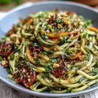 Healthy Easy Zucchini Noodle Stir-Fry with Peanut Sauce in a vibrant bowl, topped with crunchy peanuts and fresh cilantro. A light, gluten-free meal bursting with Asian-inspired flavors.