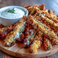 Crispy air fryer pickle fries with vibrant spicy mayo for dipping.